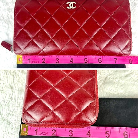 CHANEL Red Leather Zip Around Wallet Zippy wallet with chain - Picture 15 of 16
